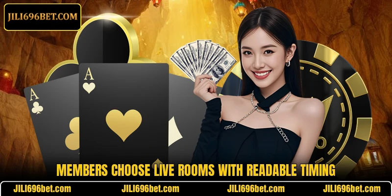 Members choose live rooms with readable timing