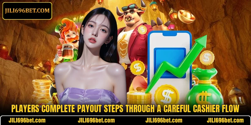 Players complete payout steps through a careful cashier flow